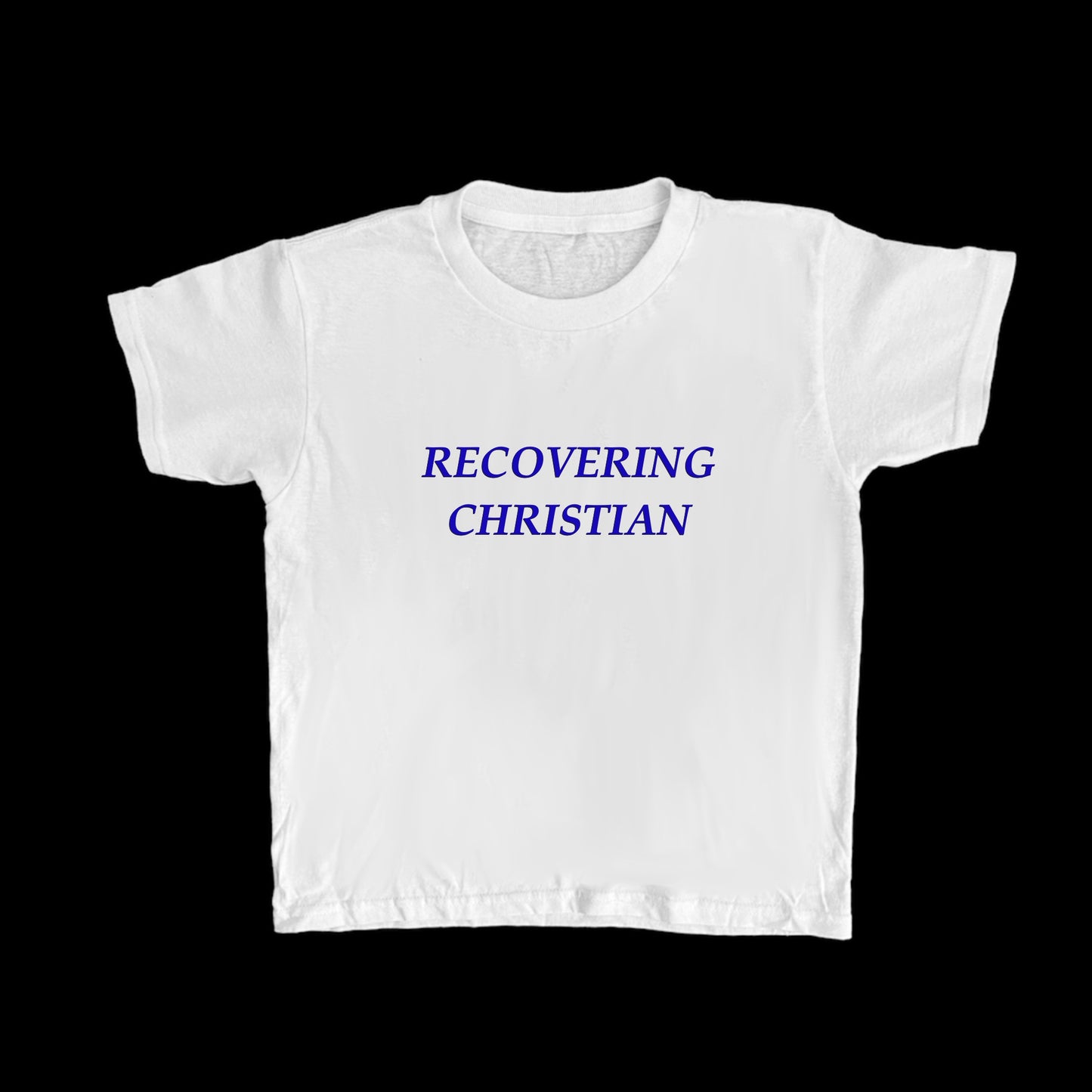 White + blue RECOVERING CHRISTIAN Baby Tee