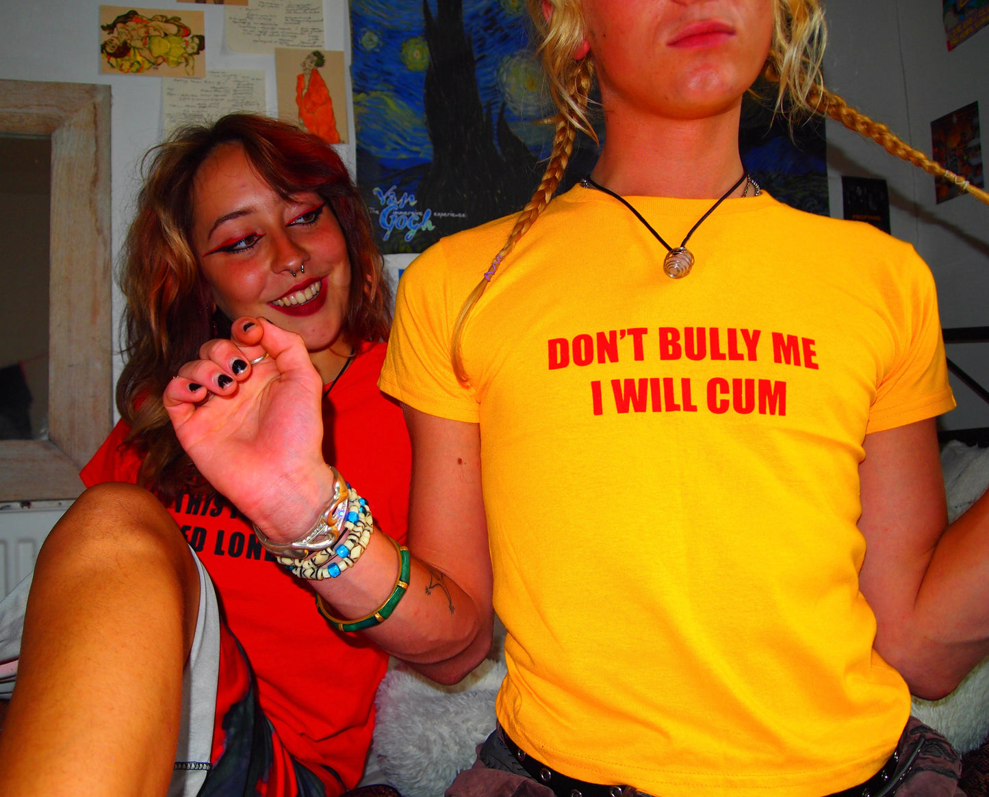 Yellow and red “DON’T BULLY ME I WILL CUM” Baby Tee