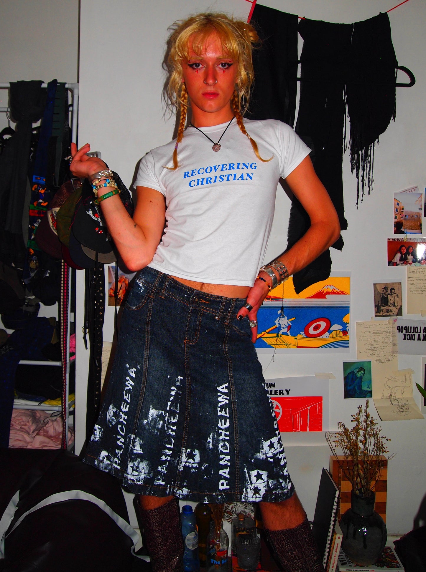 Reworked Pleated Jeans Skirt