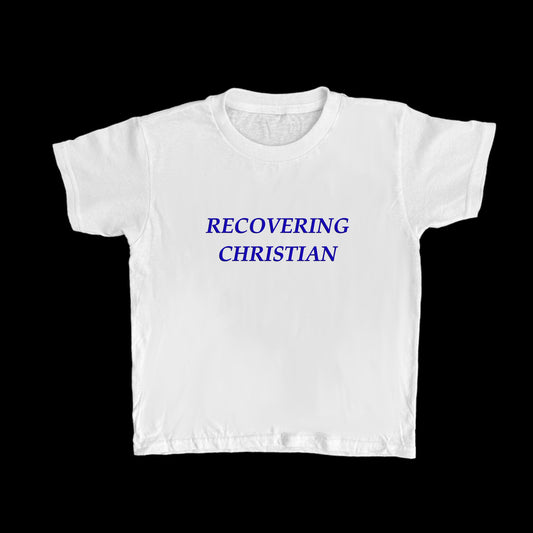 White + blue RECOVERING CHRISTIAN  Baby Tee