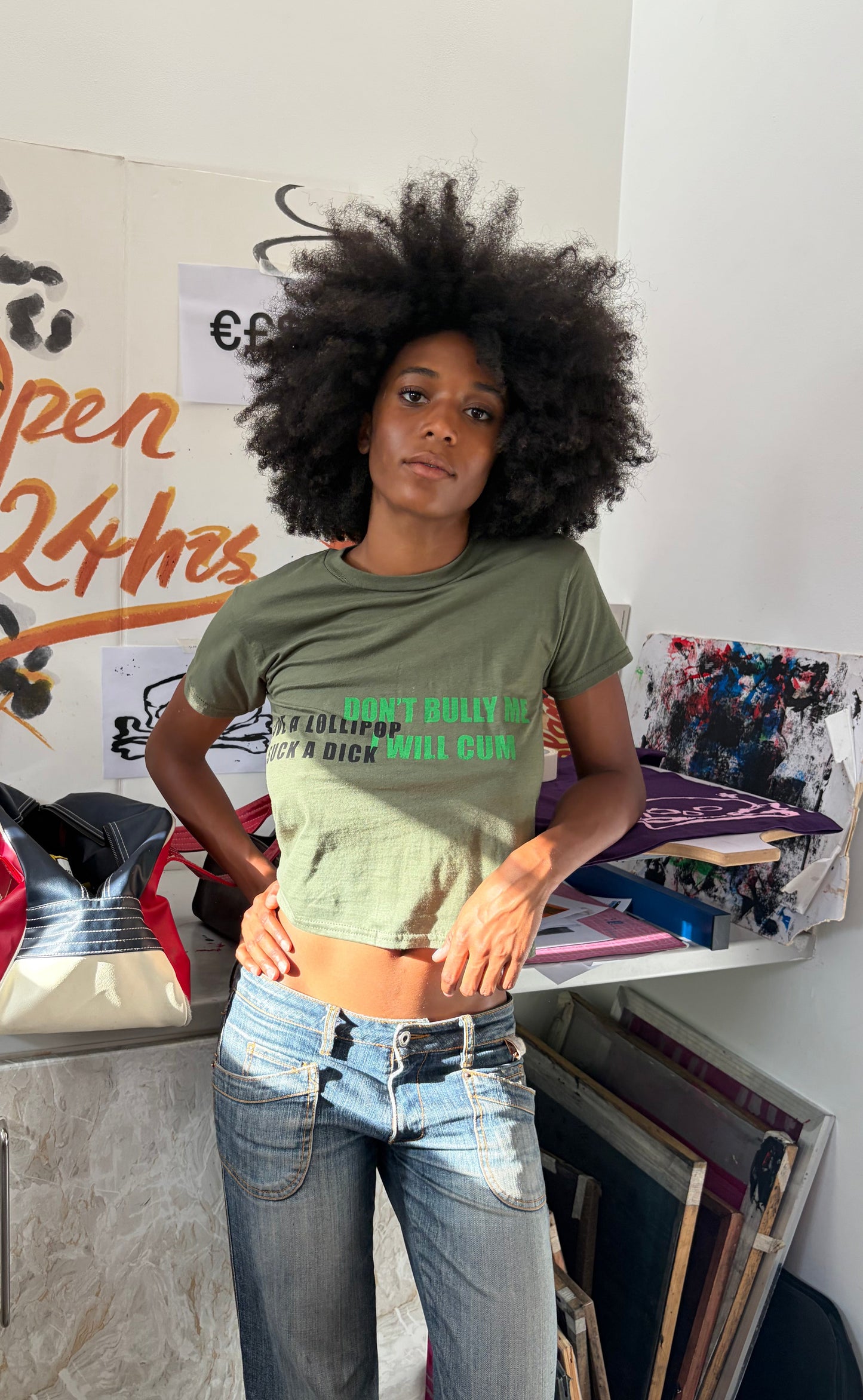 1/1 military green Baby Tee