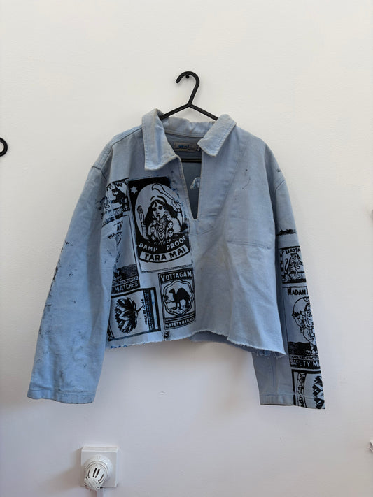 1/1 Hand Printed Vintage French Navy Fleece