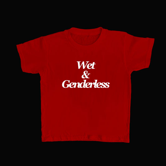 Red and White "WET & GENDERLESS" Baby Tee