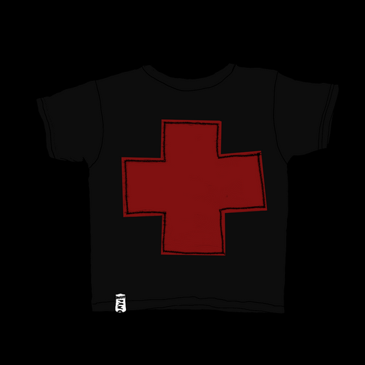 BLACK + RED CROSS BABY TEE