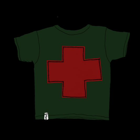 GREEN + RED CROSS BABY TEE