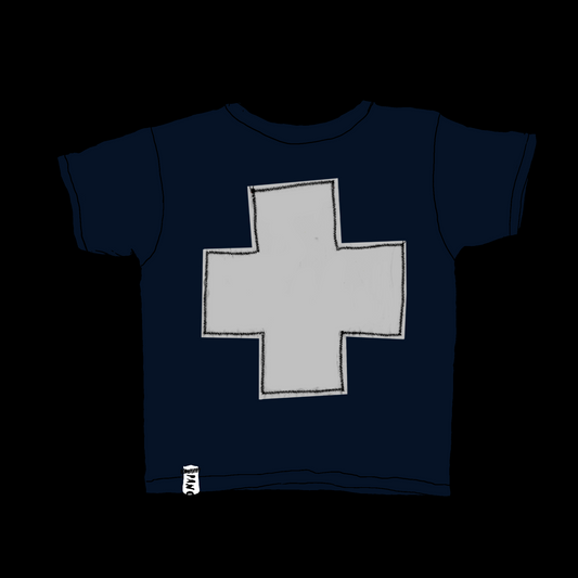 DARK BLUE + WHITE CROSS BABY TEE