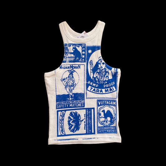 Blue SAFETY MATCHES tank top